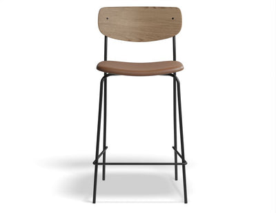 Rylie Stool - Padded Seat with Natural Backrest - 65cm Kitchen Height - Tan Vegan Leather Seat
