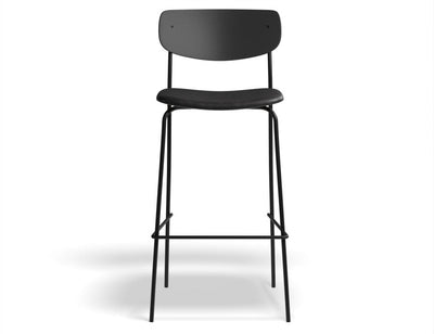 Rylie Stool - Padded Seat with Black Backrest - 75cm Bar Height - Black Vegan Leather Seat
