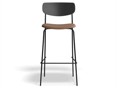 Rylie Stool - Padded Seat with Black Backrest - 75cm Bar Height - Tan Vegan Leather Seat