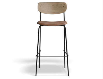 Rylie Stool - Padded Seat with Natural Backrest - 75cm Bar Height - Tan Vegan Leather Seat