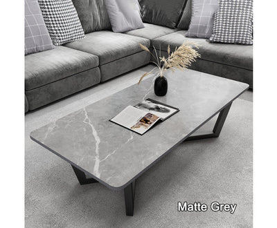 120x60cm Matte Grey Minimalist Slate Coffee Table Marble Tea Table Living Room Rectangle Cocktail Side Table Solid Metal Legs