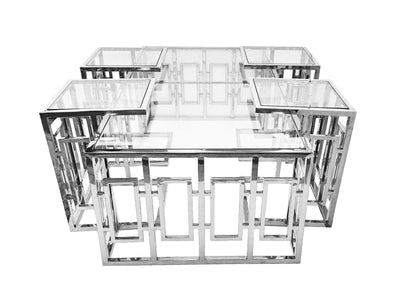 Pinnacle Set of 5 Coffee Table Silver Base - Clear Glass