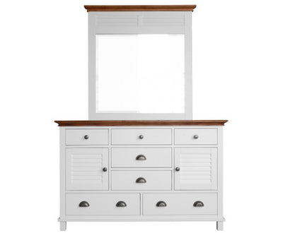 Virginia Dresser Mirror 7 Chest of Drawers Solid Wood Tallboy Cabinet - White