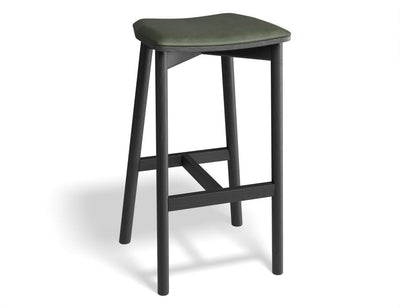 Andi Stool - Black - Backless with Pad - 75cm Seat Height Vintage Green Vegan Leather Seat Pad