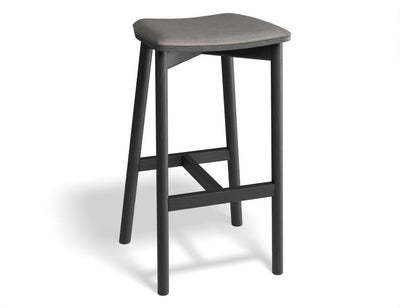 Andi Stool - Black - Backless with Pad - 75cm Seat Height Vintage Grey Vegan leather Seat Pad