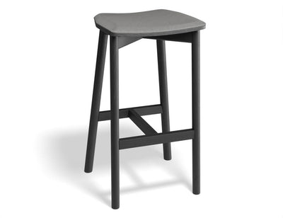 Andi Stool - Black - Backless with Pad - 75cm Seat Height Light Grey Fabric Seat Pad