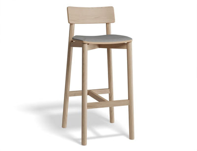 Andi Stool - Natural with Pad - 75cm Seat Height Light Grey Fabric Seat Pad
