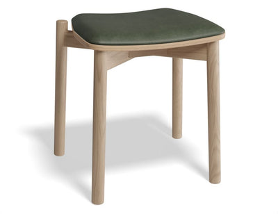 Andi Low Stool - Natural Ash with Pad - 45cm - Vintage Green Vegan Leather Seat Pad