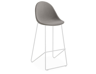 Pebble Fabric Grey Upholstered Stool - Bar Stool 75cm Seat Height - White Base