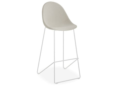 Pebble Fabric Light Grey Upholstered Stool - Bar Stool 75cm Seat - White Frame