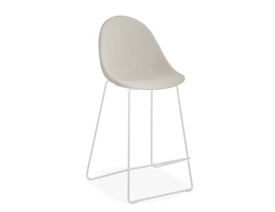Pebble Fabric Light Grey Upholstered Stool - Counter Stool 65cm Seat - White Frame