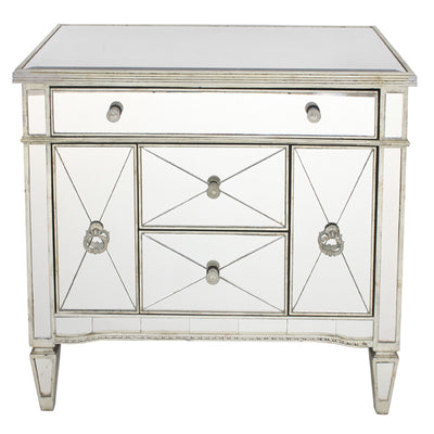 Mirrored Dresser Nightstand Antique Ribbed 5 drawers
