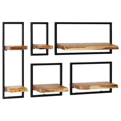 vidaXL Wall Shelf Set 5 Pieces Solid Acacia Wood and Steel - House of Isabella AU