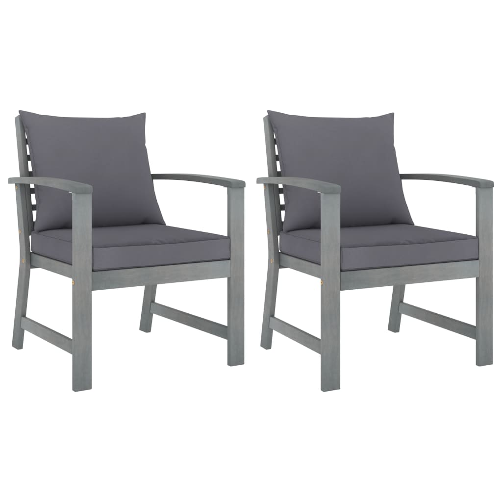 Garden Chairs 2 pcs with Dark Grey Cushions Solid Acacia Wood
