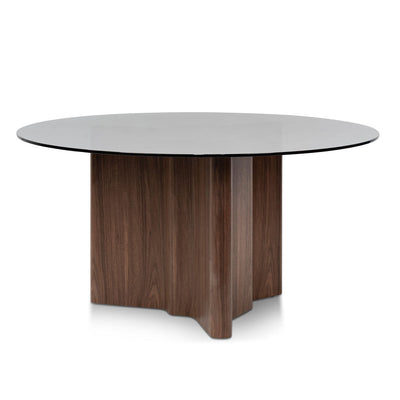 1.5m Round Glass Dining Table - Walnut