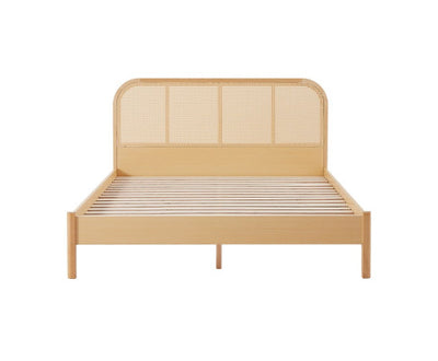 Lulu Bed Frame with Curved Rattan Bedhead - Queen