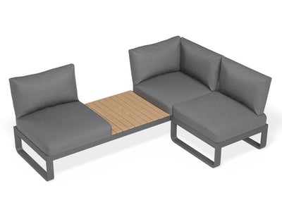Fino Config D - Outdoor Modular Sofa in Matt Charcoal aluminium with Dark Grey Cushions