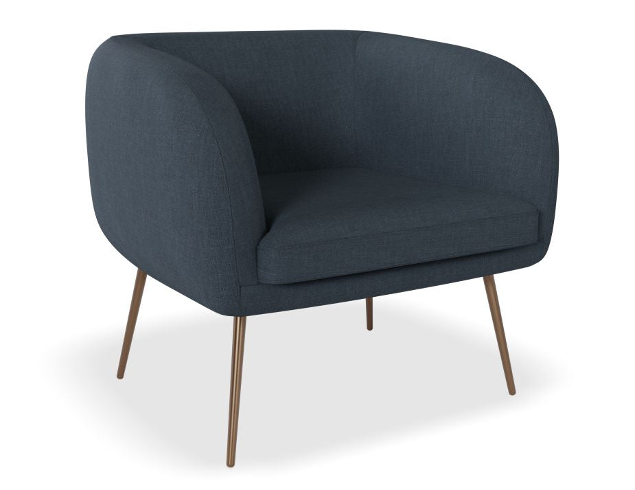 Amour Lounge Chair - Midnight Blue - Brushed Matt Bronze Legs