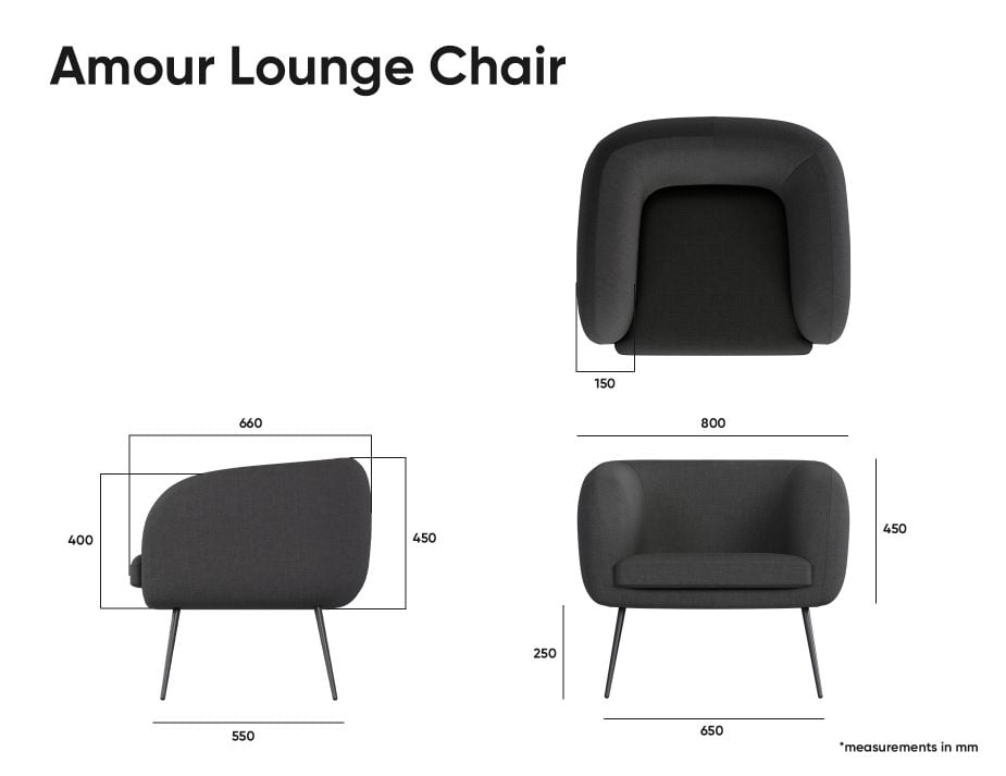 Amour Lounge Chair - Storm Grey - Matt Black Legs