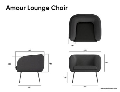 Amour Lounge Chair - Storm Grey - Matt Black Legs