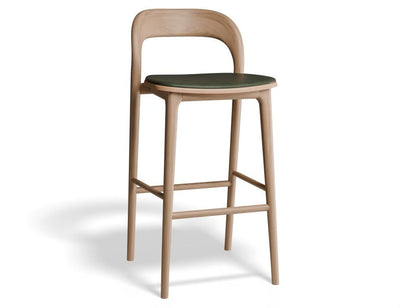 Mia Stool - Natural with Pad - 75cm Seat Height Vintage Green Vegan Leather Seat Pad
