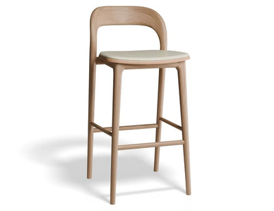 Mia Stool - Natural with Pad - 75cm Seat Height White Vegan Leather Seat Pad