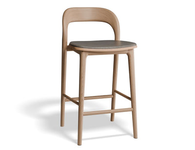 Mia Stool - Natural with Pad - 66cm Seat Height Vintage Grey Vegan leather Seat Pad