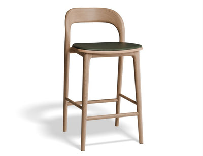 Mia Stool - Natural with Pad - 66cm Seat Height Vintage Green Vegan Leather Seat Pad
