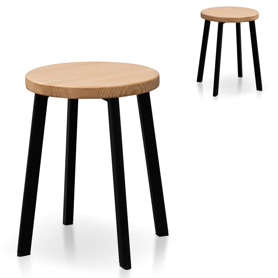46cm Natural Wooden Seat Low Stool - Black Legs(Set of 2)
