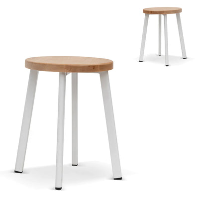 46cm Natural Wooden Seat Low Stool - White Legs(Set of 2)