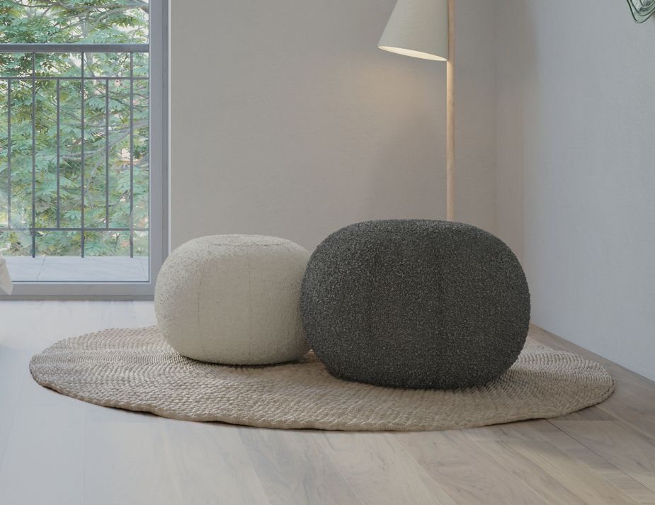 Ronde Pouf in Elephant Boucle - Large