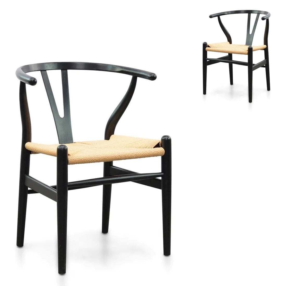 Dining Chair - Black - Natural Seat(Set of 2)