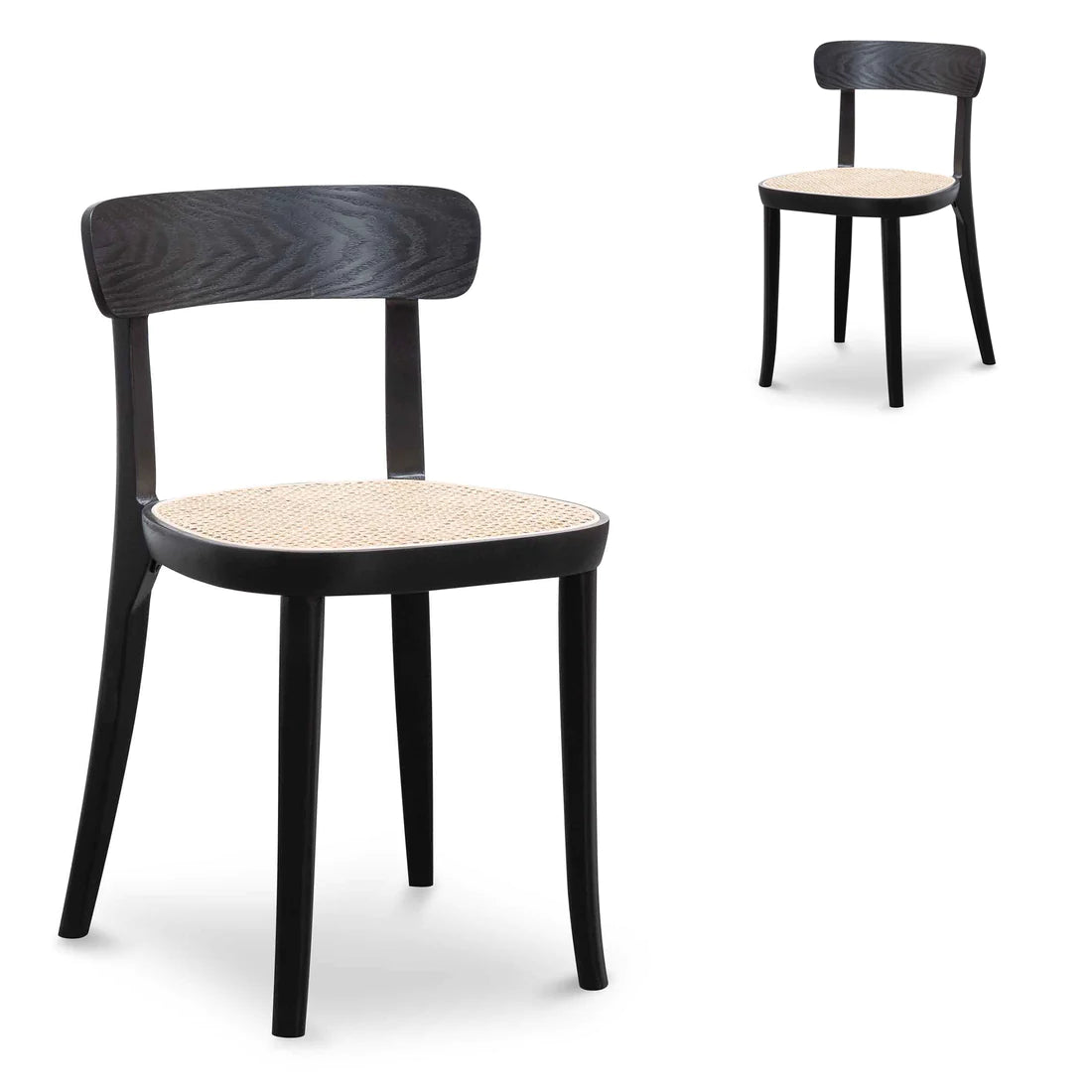 Rattan Dining Chair - Black with Natural Seat(Set of 2)