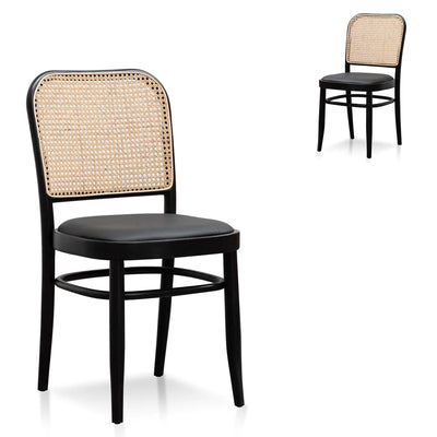 Black Cushion Dining Chair - Natural Rattan(Set of 2)