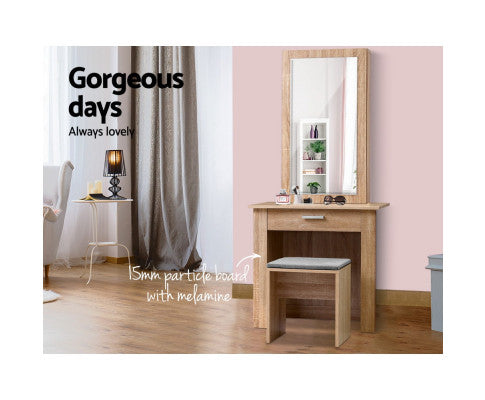 Artiss Dressing Table Stool Set Sliding Mirror Oak Demi