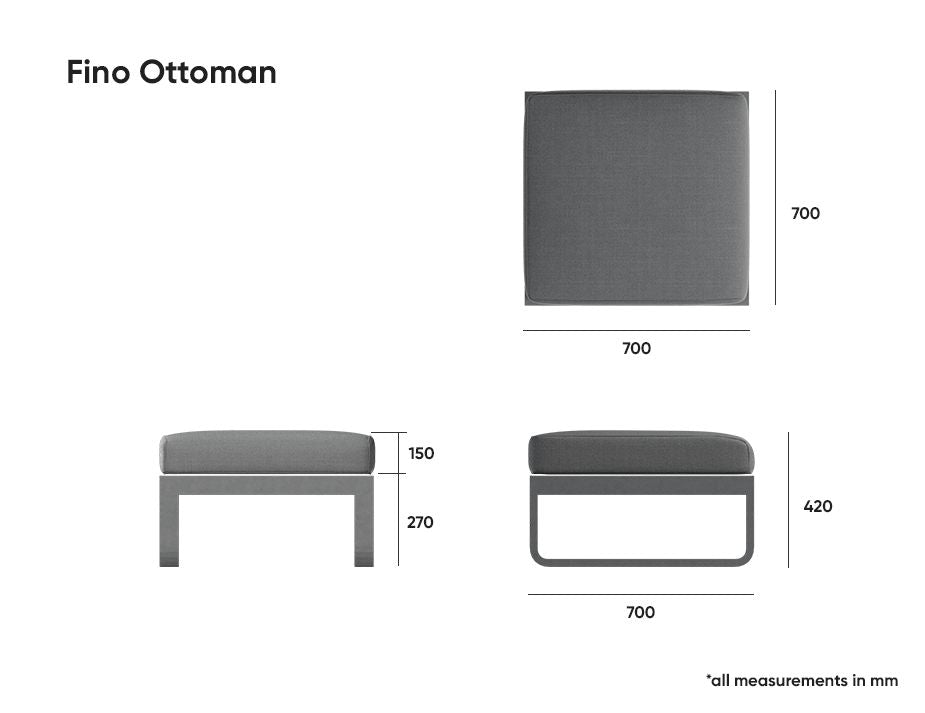 Fino Ottoman with White Frame / Light Grey Fabric