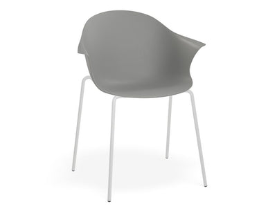 Pebble Armchair Grey with Shell Seat - 4 Post Base with White Legs