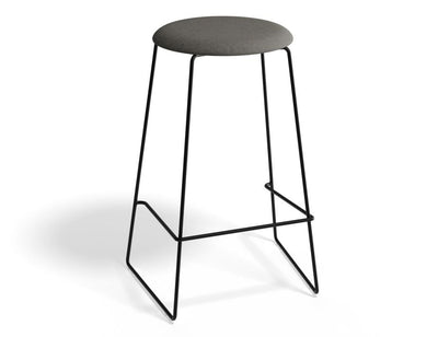 Hugo Bar Stool - Black - Fabric Seat - 67cm Kitchen Height - Grey Fabric Seat