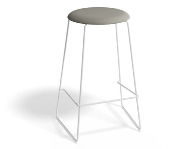 Hugo Bar Stool - White - Fabric Seat - 67cm Kitchen Height - Grey Fabric Seat