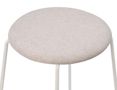 Hugo Bar Stool - White - Fabric Seat - 67cm Kitchen Height - Light Grey Fabric Seat