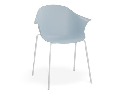 Pebble Armchair Pale Blue with Shell Seat - 4 Post Base with White Legs