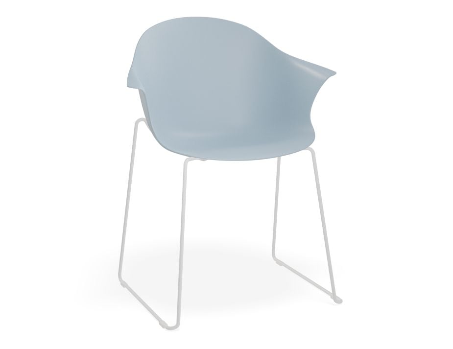 Pebble Armchair Pale Blue with Shell Seat - Sled Base with Black Legs