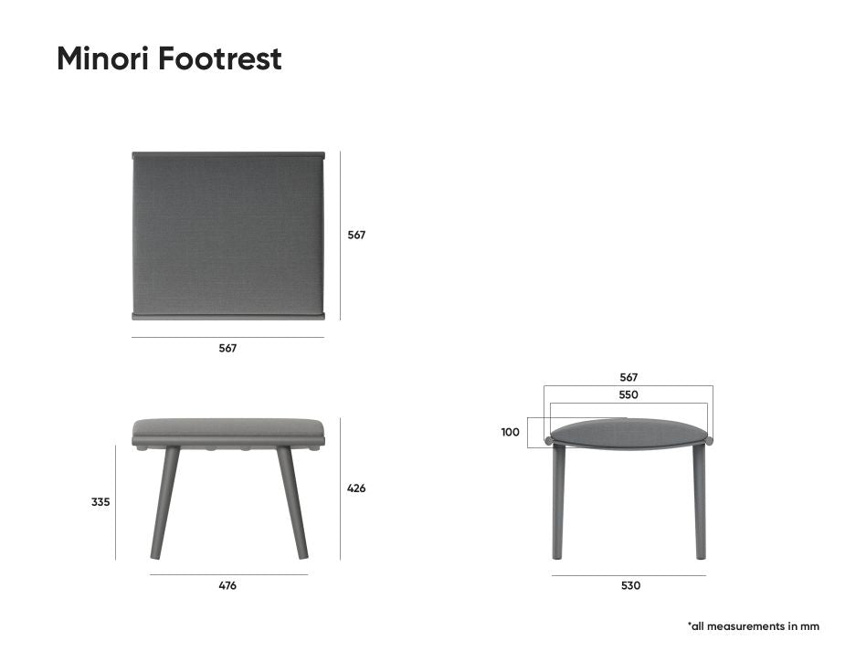 Minori Footrest Pouf Matt Charcoal - Dark Grey Cushion