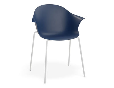 Pebble Armchair Navy Blue with Shell Seat - 4 Post Base with White Legs
