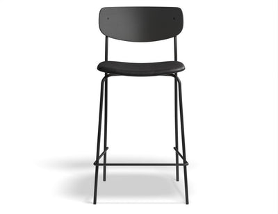 Rylie Stool - Padded Seat with Black Backrest - 65cm Kitchen Height - Black Vegan Leather Seat