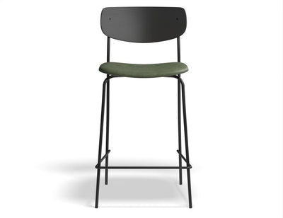 Rylie Stool - Padded Seat with Black Backrest - 65cm Kitchen Height - Green Vegan Leather Seat