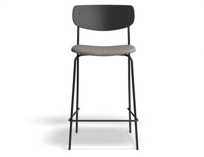 Rylie Stool - Padded Seat with Black Backrest - 65cm Kitchen Height - Grey Vegan Leather Seat