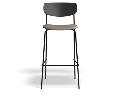 Rylie Stool - Padded Seat with Black Backrest - 75cm Bar Height - Grey Vegan Leather Seat