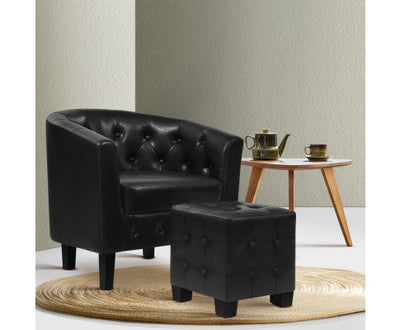 Artiss Armchair Set with Ottoman Black Ava