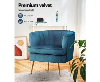 Artiss Armchair Velvet Blue Norvia